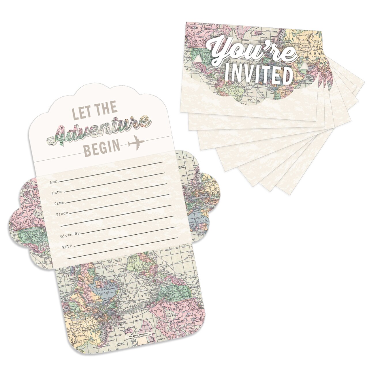 Big Dot of Happiness World Awaits - Fill-In Cards - Travel Themed Party Fold and Send Invitations - Set of 8